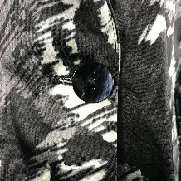 Chicos Blazer Jacket‎ Womens Sz 2 12 Large Black Pattern Tafetta Silk Cotton - Picture 8 of 11